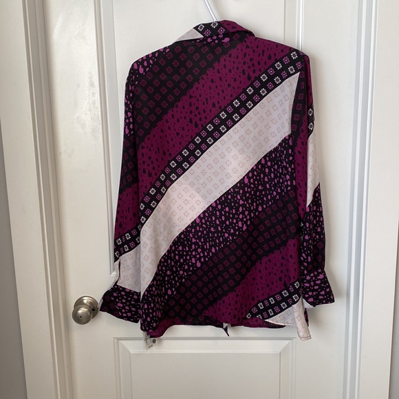 Purple and White button down blouse. - Picture 2 of 3